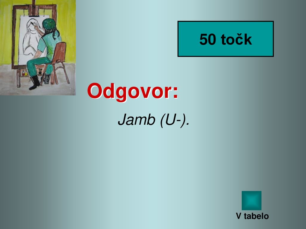50 točk Odgovor: Jamb (U-). V tabelo