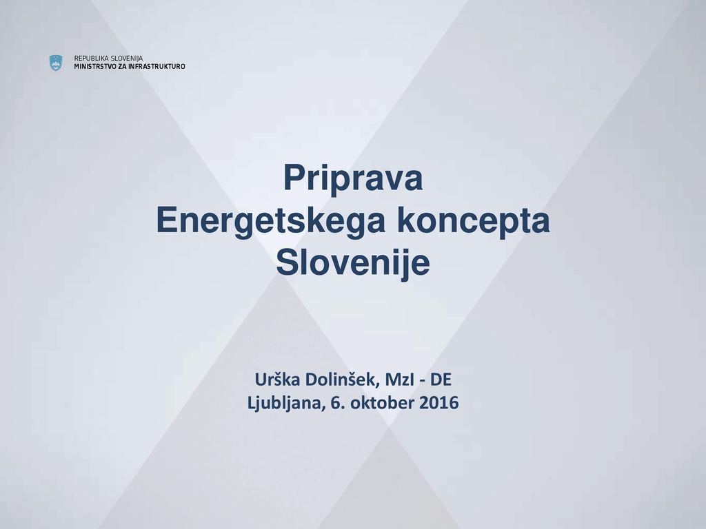   Priprava Energetskega koncepta Slovenije Urška Dolinšek, MzI - DE Ljubljana, 6. oktober 2016