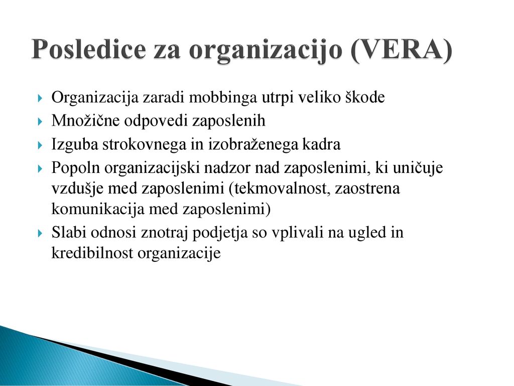 Posledice za organizacijo (VERA)