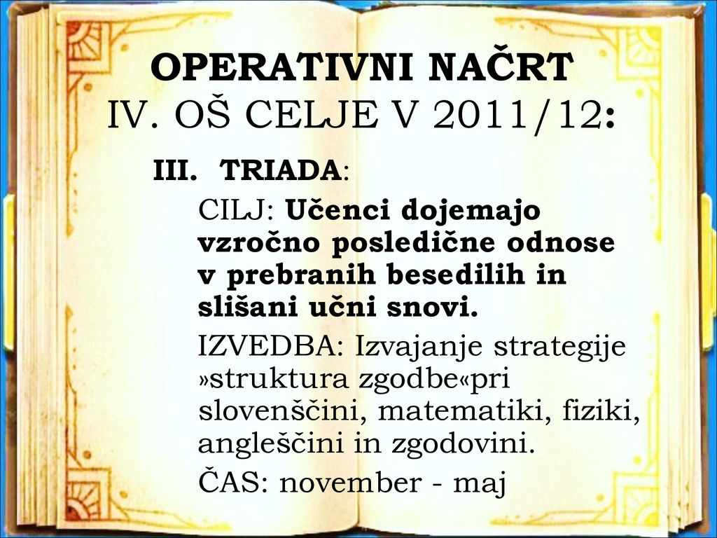 OPERATIVNI NAČRT IV. OŠ CELJE V 2011/12: