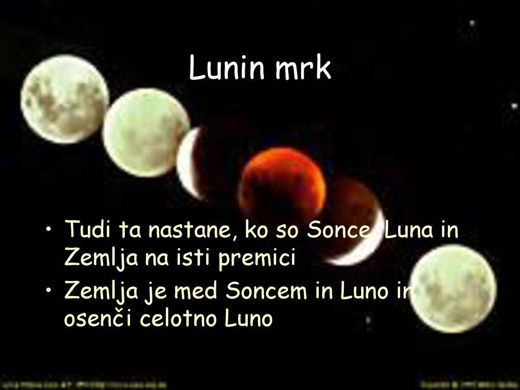 Lunin mrk Tudi ta nastane, ko so Sonce, Luna in Zemlja na isti premici