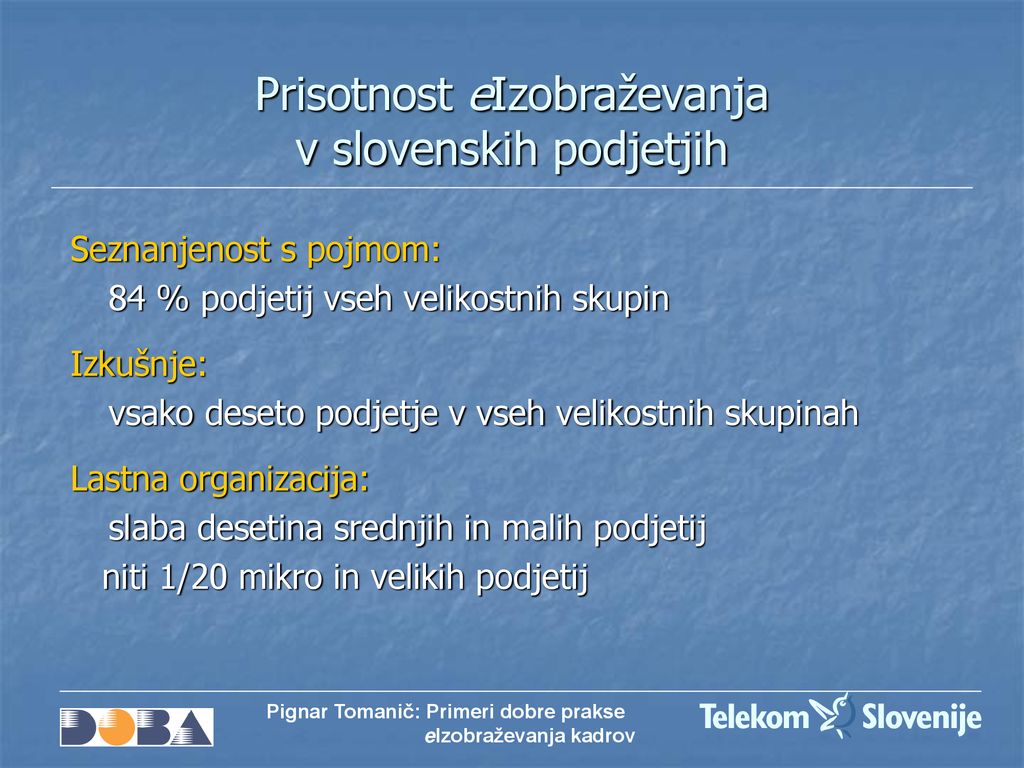 Prisotnost eIzobraževanja v slovenskih podjetjih