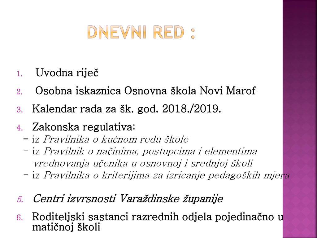 Dnevni red : Kalendar rada za šk. god /2019.