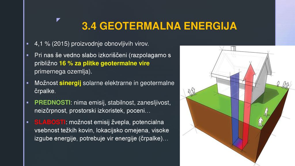3.4 GEOTERMALNA ENERGIJA 4,1 % (2015) proizvodnje obnovljivih virov.