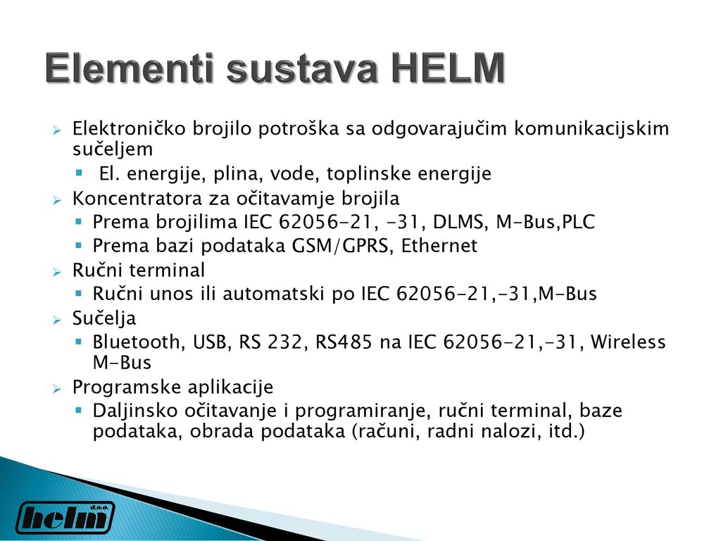 Elementi sustava HELM El. energije, plina, vode, toplinske energije