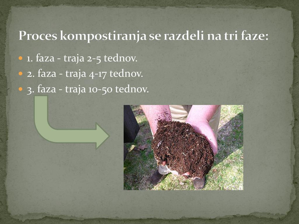Proces kompostiranja se razdeli na tri faze:
