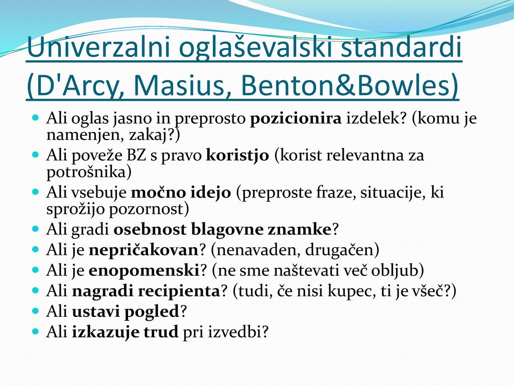 Univerzalni oglaševalski standardi (D Arcy, Masius, Benton&Bowles)