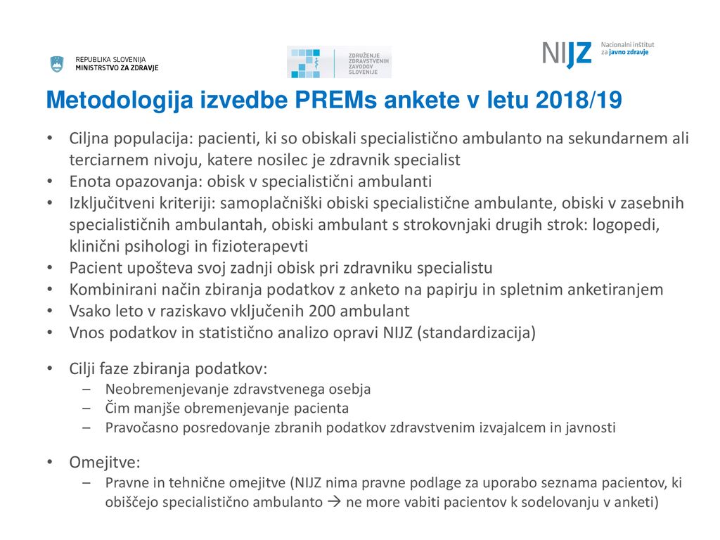 Metodologija izvedbe PREMs ankete v letu 2018/19