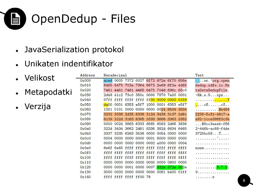 OpenDedup - Files JavaSerialization protokol Unikaten indentifikator