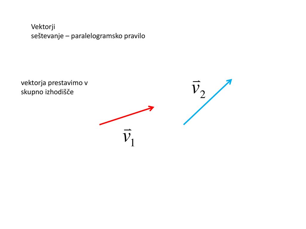 Vektorji seštevanje – paralelogramsko pravilo vektorja prestavimo v skupno izhodišče