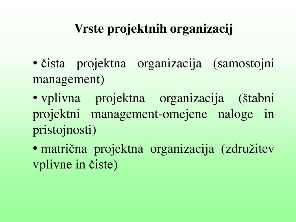 Vrste projektnih organizacij