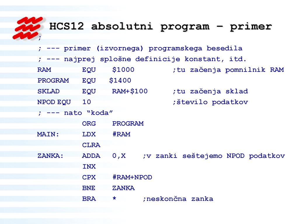HCS12 absolutni program – primer