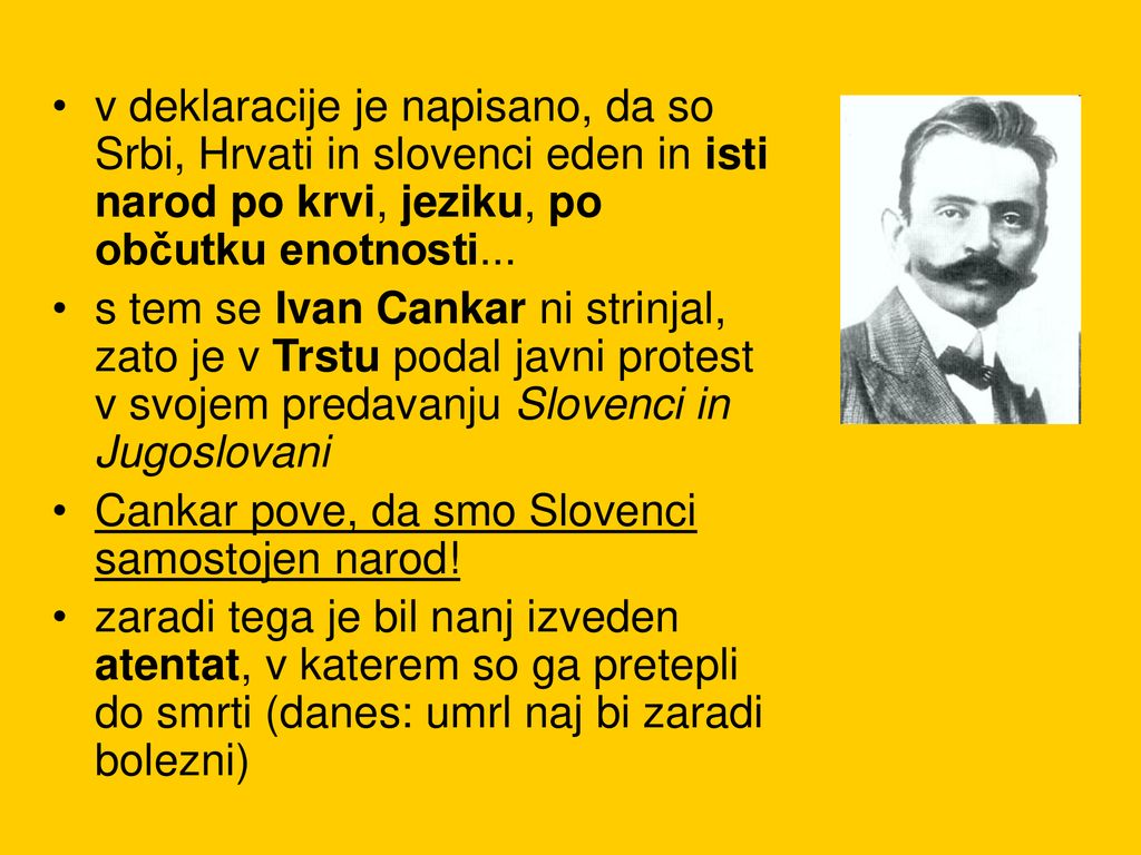 v deklaracije je napisano, da so Srbi, Hrvati in slovenci eden in isti narod po krvi, jeziku, po občutku enotnosti...