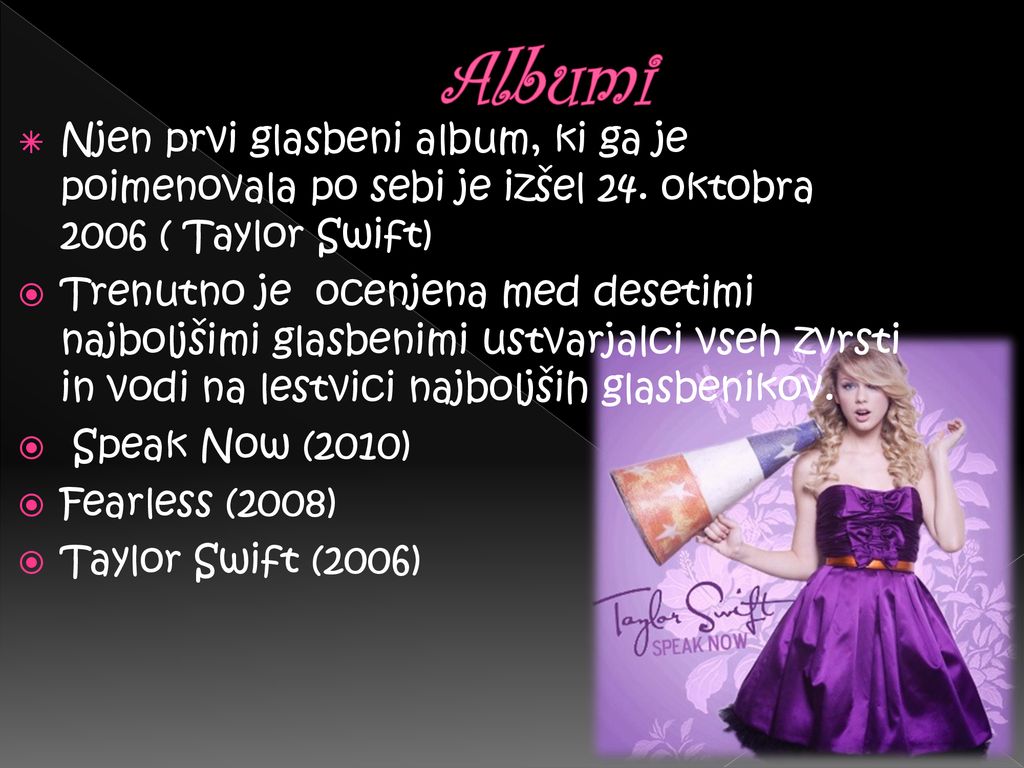 Albumi Njen prvi glasbeni album, ki ga je poimenovala po sebi je izšel 24. oktobra 2006 ( Taylor Swift)