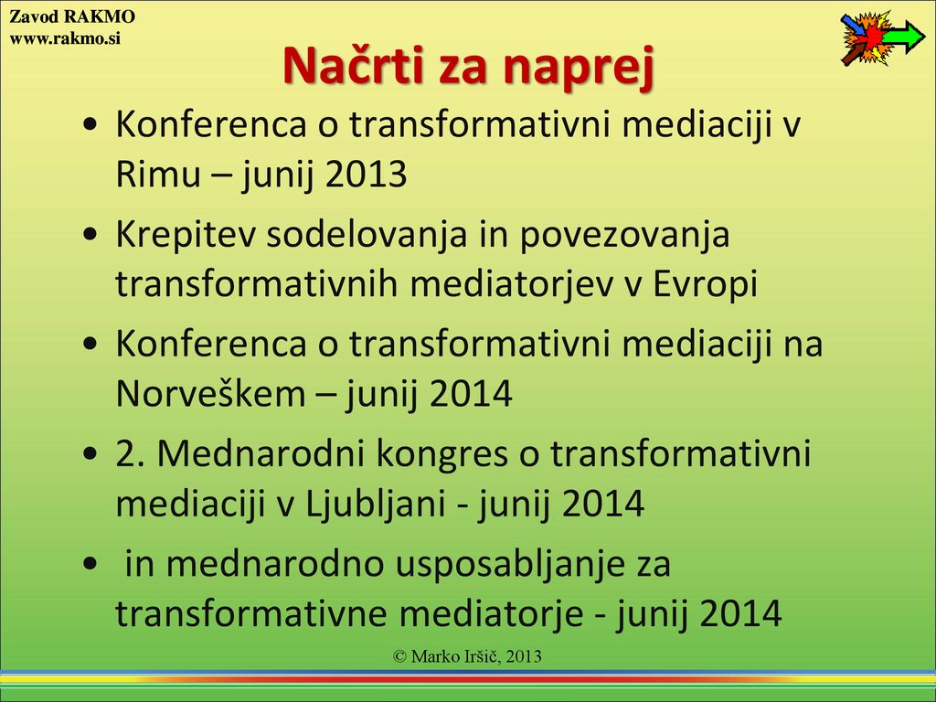 Načrti za naprej Konferenca o transformativni mediaciji v Rimu – junij