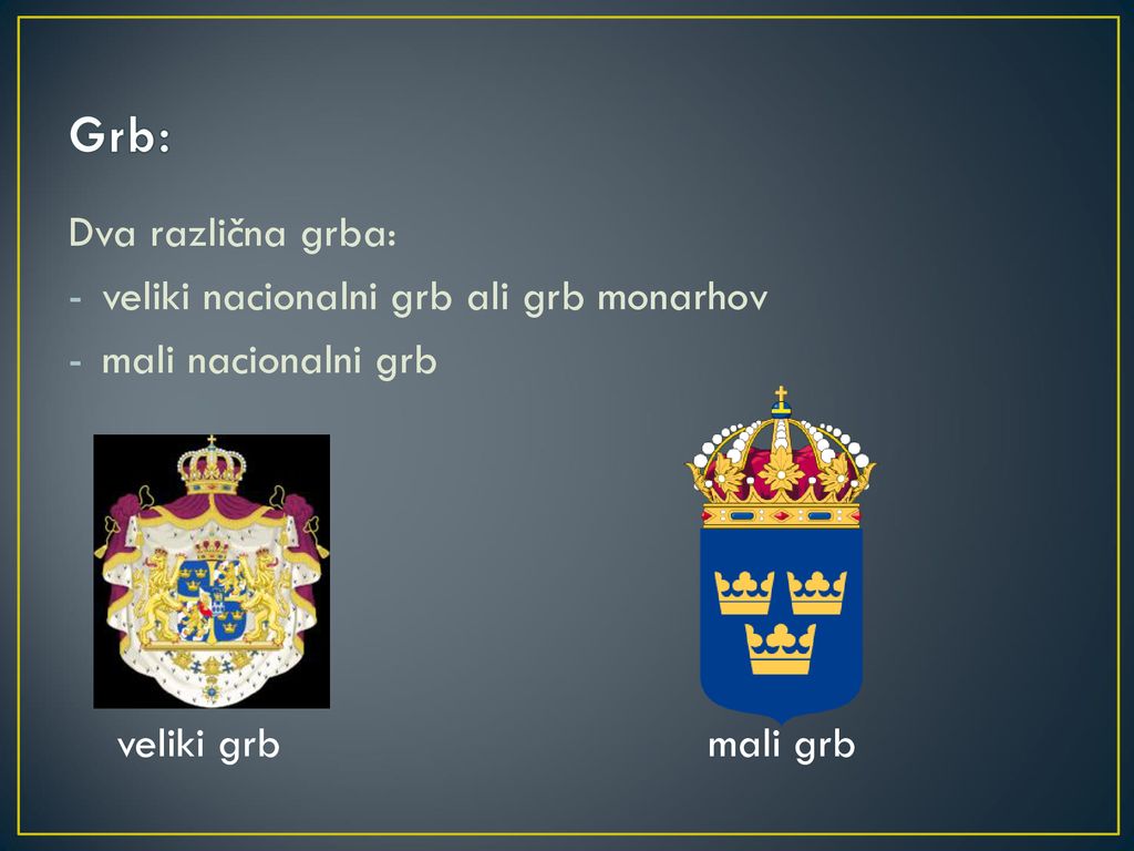 Grb: Dva različna grba: veliki nacionalni grb ali grb monarhov