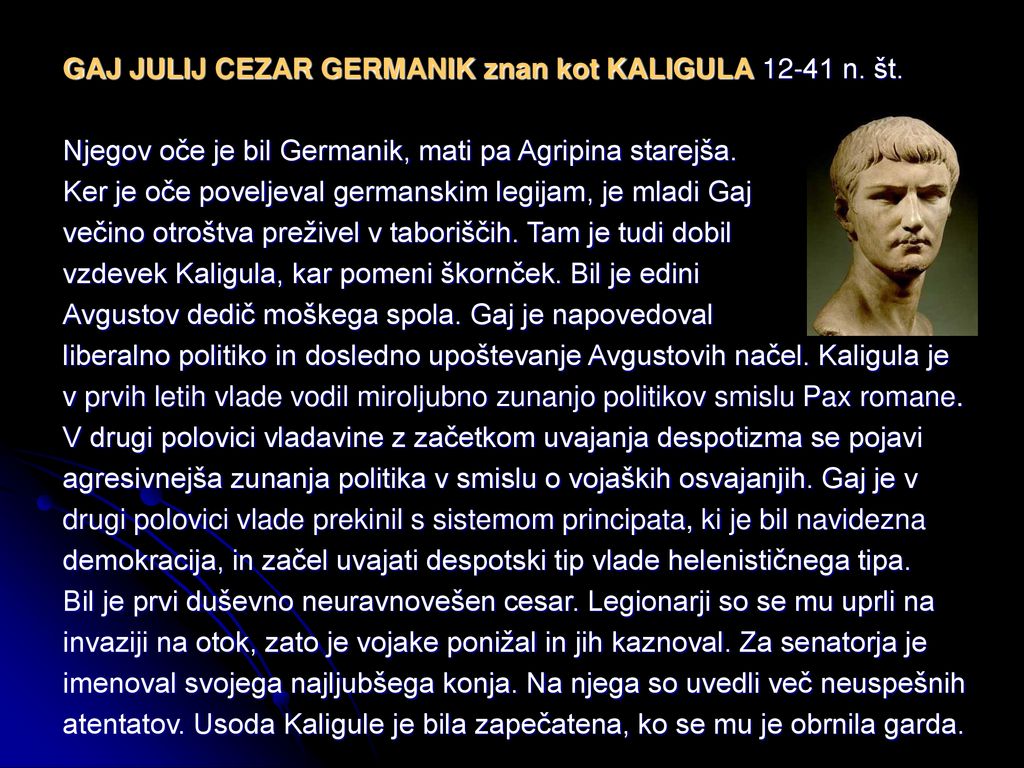 GAJ JULIJ CEZAR GERMANIK znan kot KALIGULA n. št.