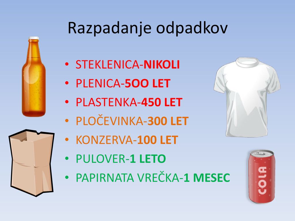 Razpadanje odpadkov STEKLENICA-NIKOLI PLENICA-5OO LET