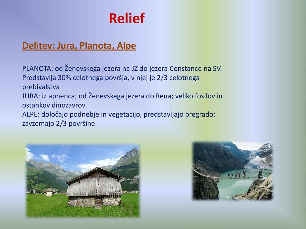 Relief Delitev: Jura, Planota, Alpe